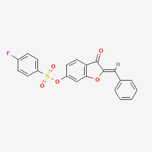 molecular formula C21H13FO5S B2904354 (Z)-2-benzylidene-3-oxo-2,3-dihydrobenzofuran-6-yl 4-fluorobenzenesulfonate CAS No. 929470-92-8