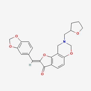 molecular formula C23H21NO6 B2904369 (Z)-2-(苯并[d][1,3]二氧杂环-5-基亚甲基)-8-((四氢呋喃-2-基)甲基)-8,9-二氢-2H-苯并呋喃[7,6-e][1,3]恶嗪-3(7H)-酮 CAS No. 2014409-47-1