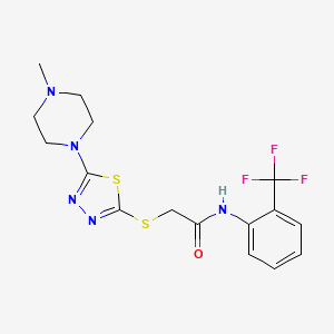 molecular formula C16H18F3N5OS2 B2904380 2-((5-(4-methylpiperazin-1-yl)-1,3,4-thiadiazol-2-yl)thio)-N-(2-(trifluoromethyl)phenyl)acetamide CAS No. 1105220-48-1