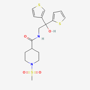 molecular formula C17H22N2O4S3 B2904390 N-(2-hydroxy-2-(thiophen-2-yl)-2-(thiophen-3-yl)ethyl)-1-(methylsulfonyl)piperidine-4-carboxamide CAS No. 2097892-97-0