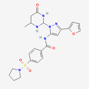 molecular formula C23H22N6O5S B2904407 N-[3-(furan-2-yl)-1-(4-methyl-6-oxo-1,6-dihydropyrimidin-2-yl)-1H-pyrazol-5-yl]-4-(pyrrolidine-1-sulfonyl)benzamide CAS No. 1210694-34-0