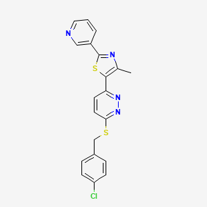 molecular formula C20H15ClN4S2 B2904415 5-(6-((4-Chlorobenzyl)thio)pyridazin-3-yl)-4-methyl-2-(pyridin-3-yl)thiazole CAS No. 954699-19-5