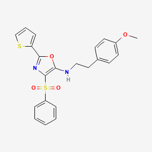 molecular formula C22H20N2O4S2 B2904421 4-(benzenesulfonyl)-N-[2-(4-methoxyphenyl)ethyl]-2-thiophen-2-yl-1,3-oxazol-5-amine CAS No. 627833-29-8