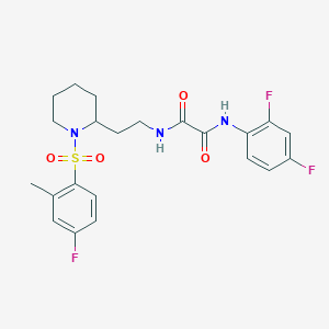 molecular formula C22H24F3N3O4S B2904441 N1-(2,4-二氟苯基)-N2-(2-(1-((4-氟-2-甲苯基)磺酰基)哌啶-2-基)乙基)草酰胺 CAS No. 898426-91-0