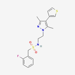molecular formula C18H20FN3O2S2 B2904445 N-(2-(3,5-dimethyl-4-(thiophen-3-yl)-1H-pyrazol-1-yl)ethyl)-1-(2-fluorophenyl)methanesulfonamide CAS No. 2034350-78-0