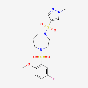 molecular formula C16H21FN4O5S2 B2904447 1-((5-fluoro-2-methoxyphenyl)sulfonyl)-4-((1-methyl-1H-pyrazol-4-yl)sulfonyl)-1,4-diazepane CAS No. 2034245-29-7
