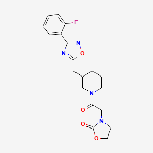 molecular formula C19H21FN4O4 B2904486 3-(2-(3-((3-(2-氟苯基)-1,2,4-噁二唑-5-基)甲基)哌啶-1-基)-2-氧代乙基)恶唑烷-2-酮 CAS No. 1705357-54-5