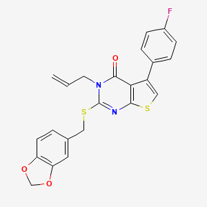 molecular formula C23H17FN2O3S2 B2904489 2-(1,3-苯并二氧杂环-5-基甲硫基)-5-(4-氟苯基)-3-丙-2-烯基噻吩并[2,3-d]嘧啶-4-酮 CAS No. 315678-23-0