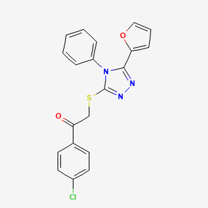 molecular formula C20H14ClN3O2S B2904491 1-(4-chlorophenyl)-2-((5-(furan-2-yl)-4-phenyl-4H-1,2,4-triazol-3-yl)thio)ethanone CAS No. 326881-86-1