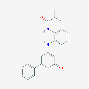 molecular formula C22H24N2O2 B2904509 2-甲基-N-(2-((3-氧代-5-苯基环己-1-烯基)氨基)苯基)丙酰胺 CAS No. 1022891-49-1