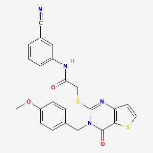 molecular formula C23H18N4O3S2 B2904512 N-(3-cyanophenyl)-2-{[3-(4-methoxybenzyl)-4-oxo-3,4-dihydrothieno[3,2-d]pyrimidin-2-yl]sulfanyl}acetamide CAS No. 1252907-72-4