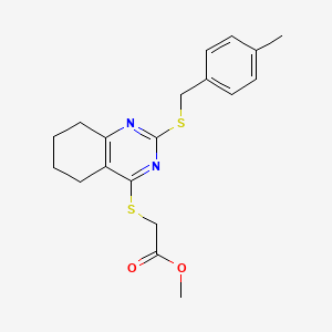 molecular formula C19H22N2O2S2 B2904537 Methyl 2-({2-[(4-methylbenzyl)sulfanyl]-5,6,7,8-tetrahydro-4-quinazolinyl}sulfanyl)acetate CAS No. 343374-11-8