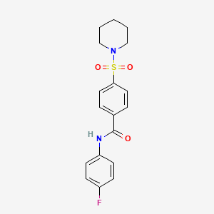 molecular formula C18H19FN2O3S B2904564 N-(4-fluorophenyl)-4-(piperidin-1-ylsulfonyl)benzamide CAS No. 392251-78-4