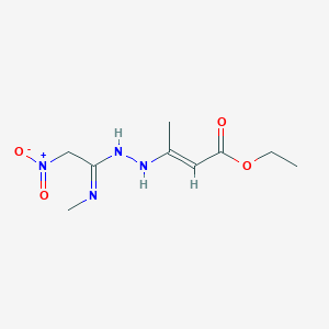 molecular formula C9H16N4O4 B2904567 (E)-3-[2-[N-甲基-C-(硝基甲基)碳酰亚胺]肼基]丁-2-烯酸乙酯 CAS No. 320424-63-3