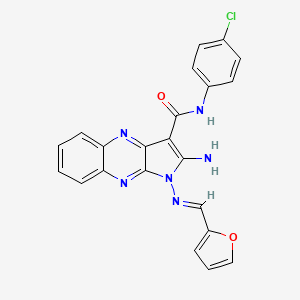 molecular formula C22H15ClN6O2 B2904577 (E)-2-amino-N-(4-chlorophenyl)-1-((furan-2-ylmethylene)amino)-1H-pyrrolo[2,3-b]quinoxaline-3-carboxamide CAS No. 573950-35-3