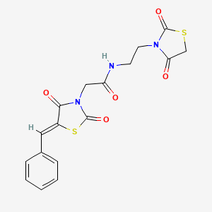 molecular formula C17H15N3O5S2 B2904578 2-[(5Z)-5-benzylidene-2,4-dioxo-1,3-thiazolidin-3-yl]-N-[2-(2,4-dioxo-1,3-thiazolidin-3-yl)ethyl]acetamide CAS No. 461713-87-1