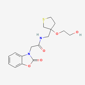 molecular formula C16H20N2O5S B2904580 N-((3-(2-hydroxyethoxy)tetrahydrothiophen-3-yl)methyl)-2-(2-oxobenzo[d]oxazol-3(2H)-yl)acetamide CAS No. 2309552-47-2
