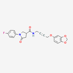 molecular formula C22H19FN2O5 B2904583 N-(4-(benzo[d][1,3]dioxol-5-yloxy)but-2-yn-1-yl)-1-(4-fluorophenyl)-5-oxopyrrolidine-3-carboxamide CAS No. 1428348-83-7