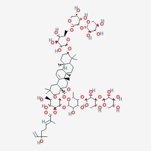 molecular formula C78H124O35 B2904586 [(2S,3R,4S,5R,6R)-3-[5-[(2S,3R,4S,5R)-3,5-dihydroxy-4-[(2S,3R,4S,5R)-3,4,5-trihydroxyoxan-2-yl]oxyoxan-2-yl]oxy-3,4-dihydroxy-6-methyloxan-2-yl]oxy-5-hydroxy-4-[(2E)-6-hydroxy-2,6-dimethylocta-2,7-dienoyl]oxy-6-(hydroxymethyl)oxan-2-yl] (4aS,6aS,6bR,10S,12aR)-10-[(2R,3R,4S,5S,6R)-6-[[(2S,3R,4S,5S)-4,5-dihydroxy-3-[(2S,3R,4S,5R)-3,4,5-trihydroxyoxan-2-yl]oxyoxan-2-yl]oxymethyl]-3,4,5-trihydroxyoxan-2-yl]oxy-2,2,6a,6b,9,9,12a-heptamethyl-1,3,4,5,6,6a,7,8,8a,10,11,12,13,14b-tetradecahydropicene-4a-carboxylate CAS No. 230302-68-8