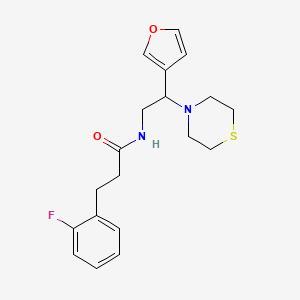 molecular formula C19H23FN2O2S B2904589 3-(2-氟苯基)-N-(2-(呋喃-3-基)-2-硫代吗啉乙基)丙酰胺 CAS No. 2034573-38-9