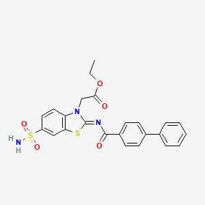 molecular formula C24H21N3O5S2 B2904601 (Z)-ethyl 2-(2-(([1,1'-biphenyl]-4-carbonyl)imino)-6-sulfamoylbenzo[d]thiazol-3(2H)-yl)acetate CAS No. 865247-53-6
