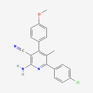 molecular formula C20H16ClN3O B2904610 2-Amino-6-(4-chlorophenyl)-4-(4-methoxyphenyl)-5-methylnicotinonitrile CAS No. 338794-64-2