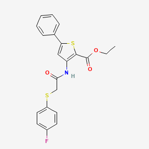 molecular formula C21H18FNO3S2 B2904611 Ethyl 3-(2-((4-fluorophenyl)thio)acetamido)-5-phenylthiophene-2-carboxylate CAS No. 922660-18-2