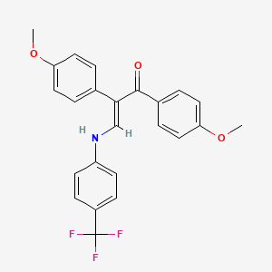 molecular formula C24H20F3NO3 B2904618 (E)-1,2-bis(4-methoxyphenyl)-3-[4-(trifluoromethyl)anilino]-2-propen-1-one CAS No. 692287-94-8