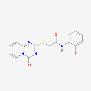 molecular formula C15H11FN4O2S B2904653 N-(2-fluorophenyl)-2-(4-oxopyrido[1,2-a][1,3,5]triazin-2-yl)sulfanylacetamide CAS No. 896326-43-5