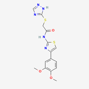 molecular formula C15H15N5O3S2 B2904677 N-[4-(3,4-dimethoxyphenyl)-1,3-thiazol-2-yl]-2-(1H-1,2,4-triazol-5-ylsulfanyl)acetamide CAS No. 455310-36-8