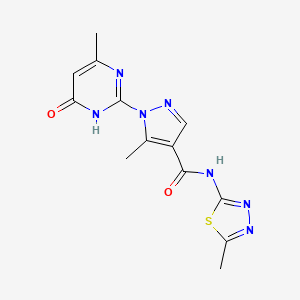 molecular formula C13H13N7O2S B2904690 5-methyl-N-(5-methyl-1,3,4-thiadiazol-2-yl)-1-(4-methyl-6-oxo-1,6-dihydropyrimidin-2-yl)-1H-pyrazole-4-carboxamide CAS No. 1172275-37-4