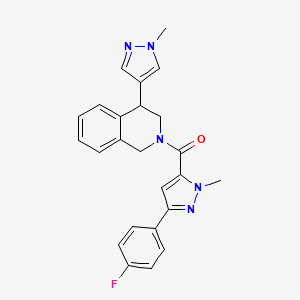 molecular formula C24H22FN5O B2904693 (3-(4-fluorophenyl)-1-methyl-1H-pyrazol-5-yl)(4-(1-methyl-1H-pyrazol-4-yl)-3,4-dihydroisoquinolin-2(1H)-yl)methanone CAS No. 2034297-32-8