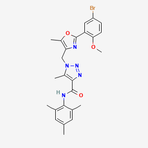 molecular formula C25H26BrN5O3 B2904696 1-((2-(5-bromo-2-methoxyphenyl)-5-methyloxazol-4-yl)methyl)-N-mesityl-5-methyl-1H-1,2,3-triazole-4-carboxamide CAS No. 1358764-05-2