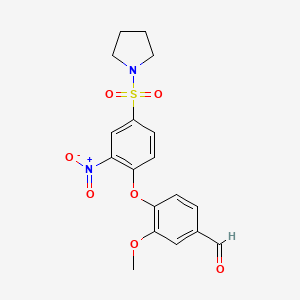 molecular formula C18H18N2O7S B2904704 3-甲氧基-4-(2-硝基-4-吡咯烷-1-磺酰基苯氧基)苯甲醛 CAS No. 571929-63-0