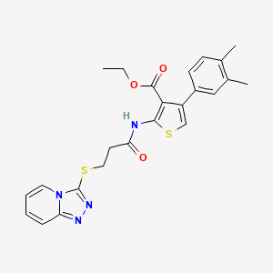 molecular formula C24H24N4O3S2 B2904707 ETHYL 4-(3,4-DIMETHYLPHENYL)-2-(3-{[1,2,4]TRIAZOLO[4,3-A]PYRIDIN-3-YLSULFANYL}PROPANAMIDO)THIOPHENE-3-CARBOXYLATE CAS No. 690271-48-8