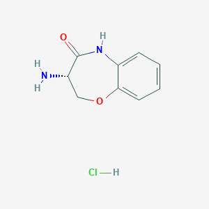 molecular formula C9H11ClN2O2 B2904737 (S)-7-Amino-6,7-dihydro-9H-5-oxa-9-aza-benzocyclohepten-8-one hydrochloride CAS No. 99197-91-8