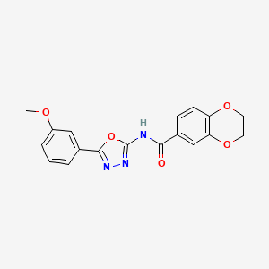 molecular formula C18H15N3O5 B2904752 N-(5-(3-甲氧基苯基)-1,3,4-恶二唑-2-基)-2,3-二氢苯并[b][1,4]二噁英-6-甲酰胺 CAS No. 920438-91-1