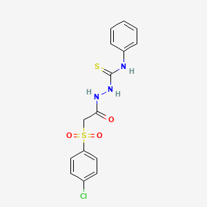 molecular formula C15H14ClN3O3S2 B2904763 2-((4-Chlorophenyl)sulfonyl)-N-(((phenylamino)thioxomethyl)amino)ethanamide CAS No. 1023568-82-2