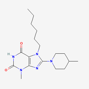 molecular formula C18H29N5O2 B2904819 7-Hexyl-3-methyl-8-(4-methylpiperidin-1-yl)purine-2,6-dione CAS No. 672331-95-2