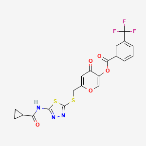 molecular formula C20H14F3N3O5S2 B2904820 6-(((5-(cyclopropanecarboxamido)-1,3,4-thiadiazol-2-yl)thio)methyl)-4-oxo-4H-pyran-3-yl 3-(trifluoromethyl)benzoate CAS No. 877651-53-1