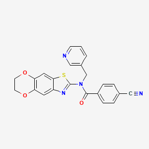 molecular formula C23H16N4O3S B2904840 4-氰基-N-(6,7-二氢-[1,4]二氧杂环[2',3':4,5]苯并[1,2-d]噻唑-2-基)-N-(吡啶-3-基甲基)苯甲酰胺 CAS No. 895023-69-5