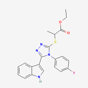 molecular formula C21H19FN4O2S B2904851 ethyl 2-((4-(4-fluorophenyl)-5-(1H-indol-3-yl)-4H-1,2,4-triazol-3-yl)thio)propanoate CAS No. 946276-55-7