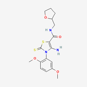 4-amino-3-(2,5-dimethoxyphenyl)-N-((tetrahydrofuran-2-yl)methyl)-2-thioxo-2,3-dihydrothiazole-5-carboxamide