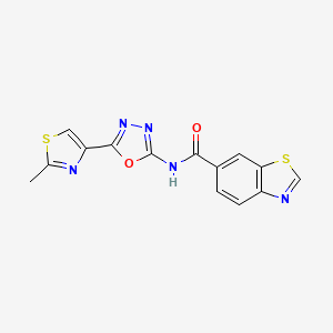 molecular formula C14H9N5O2S2 B2904901 N-(5-(2-methylthiazol-4-yl)-1,3,4-oxadiazol-2-yl)benzo[d]thiazole-6-carboxamide CAS No. 1251580-36-5