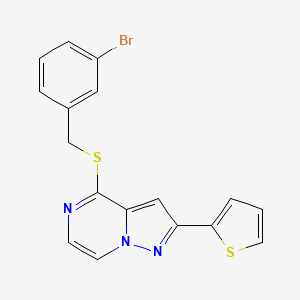 molecular formula C17H12BrN3S2 B2904915 4-[(3-Bromobenzyl)thio]-2-(2-thienyl)pyrazolo[1,5-a]pyrazine CAS No. 1040646-67-0