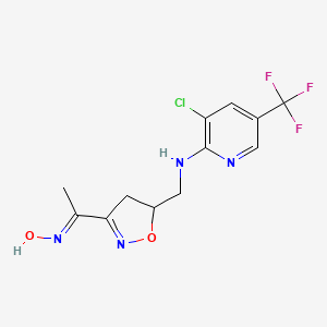 molecular formula C12H12ClF3N4O2 B2904937 1-[5-({[3-氯-5-(三氟甲基)-2-吡啶基]氨基}甲基)-4,5-二氢-3-异噁唑基]-1-乙酮肟 CAS No. 338954-16-8