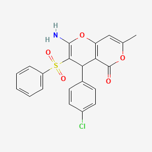 molecular formula C21H16ClNO5S B2904963 2-氨基-4-(4-氯苯基)-7-甲基-3-(苯磺酰基)-4H,5H-吡喃并[4,3-b]吡喃-5-酮 CAS No. 860611-38-7