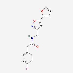 molecular formula C16H13FN2O3 B2904964 2-(4-fluorophenyl)-N-((5-(furan-2-yl)isoxazol-3-yl)methyl)acetamide CAS No. 1105205-07-9