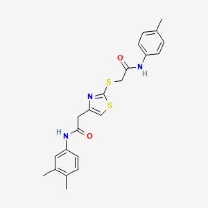 molecular formula C22H23N3O2S2 B2904985 N-(3,4-dimethylphenyl)-2-(2-((2-oxo-2-(p-tolylamino)ethyl)thio)thiazol-4-yl)acetamide CAS No. 941922-13-0