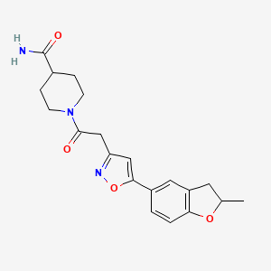 molecular formula C20H23N3O4 B2904990 1-(2-(5-(2-Methyl-2,3-dihydrobenzofuran-5-yl)isoxazol-3-yl)acetyl)piperidine-4-carboxamide CAS No. 1171190-79-6
